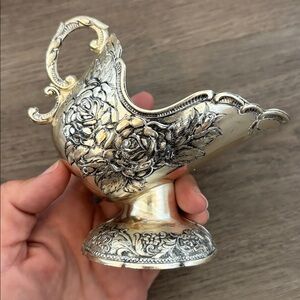 VTG Mid Century Silver Floral Sugar Scuttle Trinket Bowl Price Imports Japan